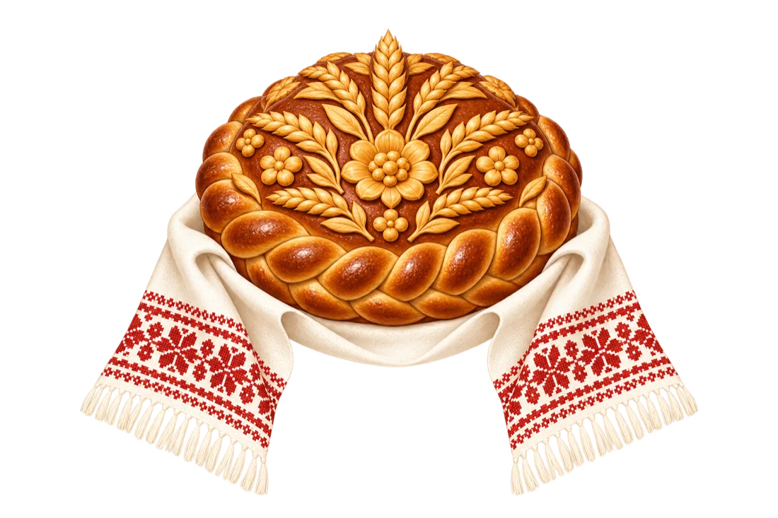 Wedding korovai on an embroidered rushnyk